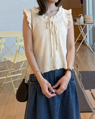 French Girly Frill Sleeveless Knit