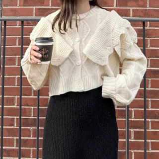Double ruffle knit cardigan