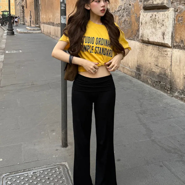 Low-rise ribbed wide-leg pants