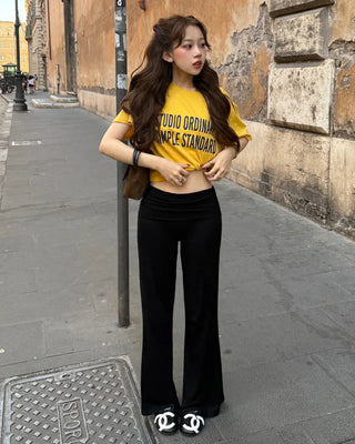 Low-rise ribbed wide-leg pants