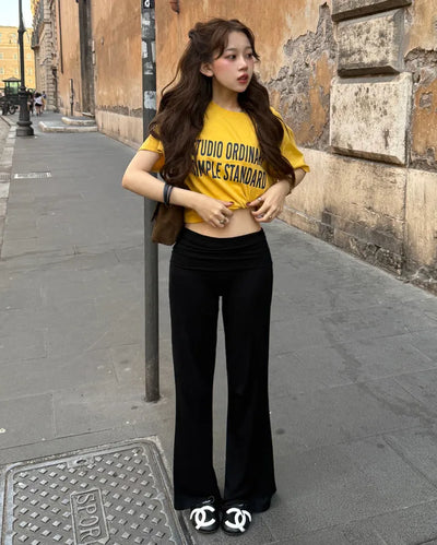 Low-rise ribbed wide-leg pants