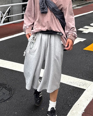 Belted wide sweat Bermuda shorts