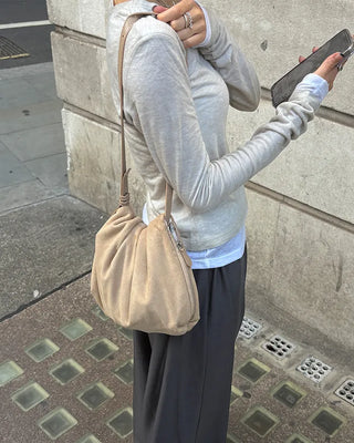 Suede drawstring shoulder bag