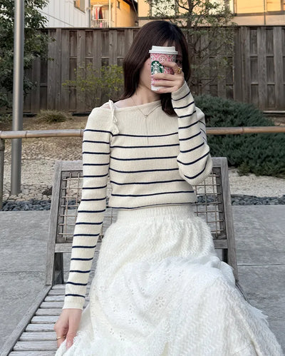 Striped off-shoulder knit