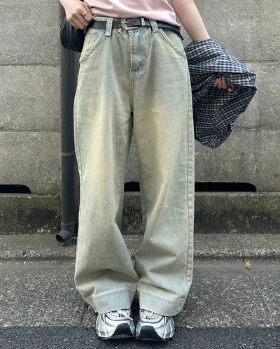 Washed wide-fit denim pants