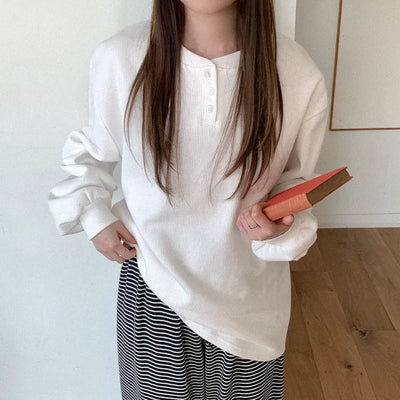 Cotton Henley Neck Sweatshirt
