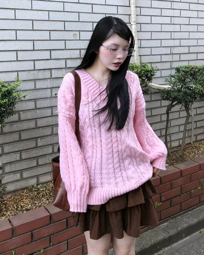 Cable Rib Hem Oversized Knit