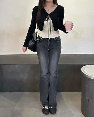 Low-rise bootcut denim pants