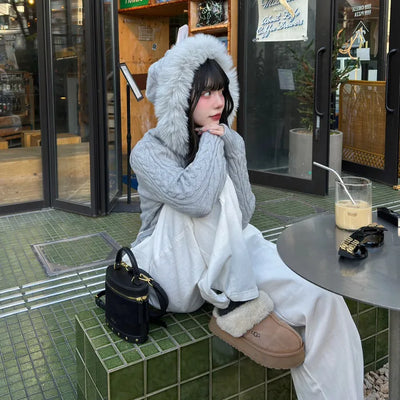 Fur Hood Cable Knit