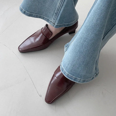 (4cm) Leather Loafers Low Heel Pumps Shoes