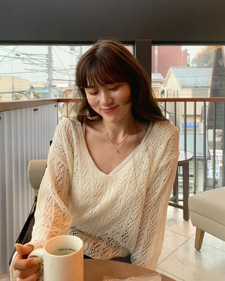 V-neck perforated knit