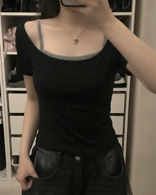 Camisole layered short-sleeved T-shirt