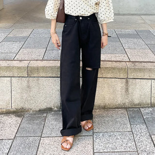 Slit Black Cotton Pants