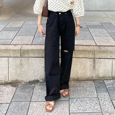 Slit Black Cotton Pants