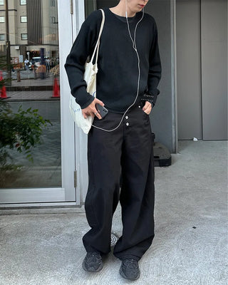 Metallic studded black wide-leg pants