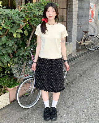 Polka Dot Frill Point Midi Skirt