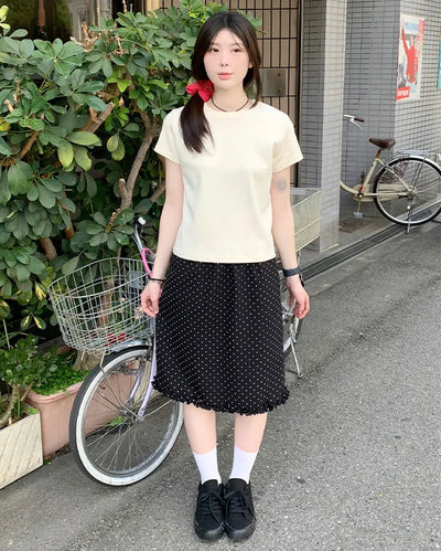 Polka Dot Frill Point Midi Skirt