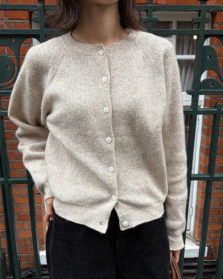 Ribbed crew neck cardigan