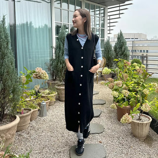 V-neck sleeveless long cardigan dress
