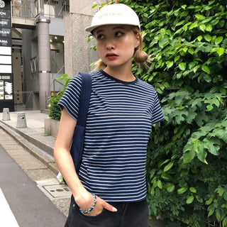 Basic striped half-sleeve T-shirt