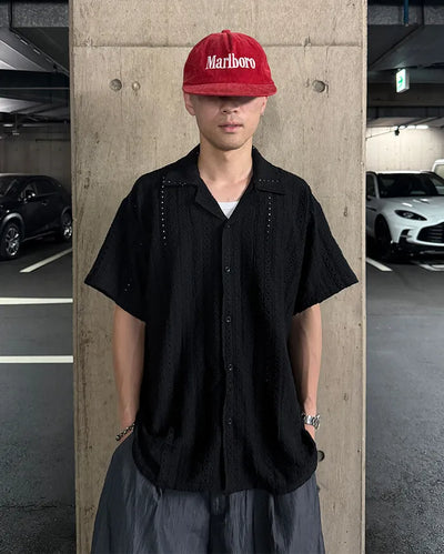 Perforated double-color short-sleeved knit