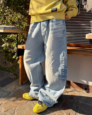 Washed string denim pants