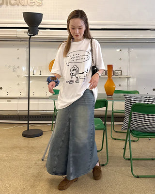 Slit maxi denim skirt