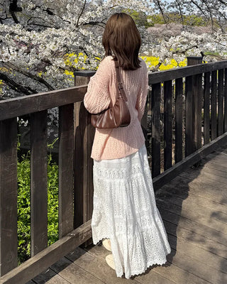 Lace punched long skirt
