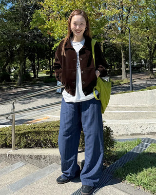Suede stripe elastic waist pants