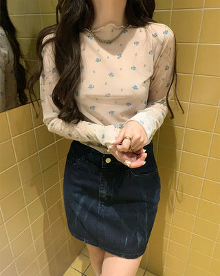 Sheer Flower Long T-Shirt
