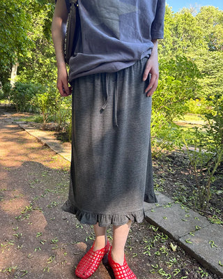 Frilled hem border midi skirt