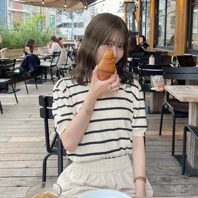 Striped short-sleeved knit