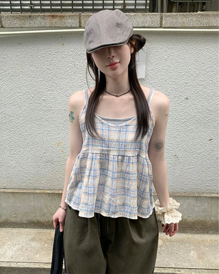 Pastel check camisole blouse