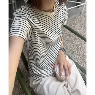 Basic single-breasted striped T-shirt