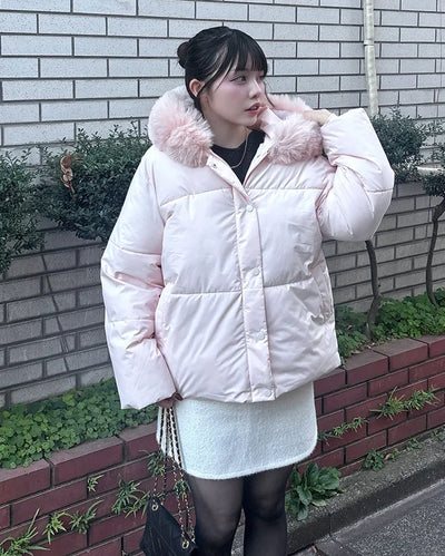 Fur-hooded down jacket
