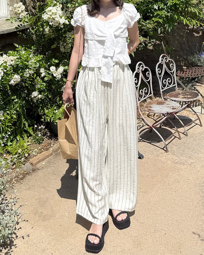 Striped Wide Wrinkle Easy Pants
