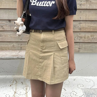 Belted mini skirt with side pockets
