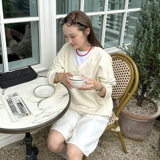 Simple Deep V-Neck Sweatshirt