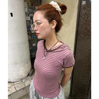 Hooded striped T-shirt