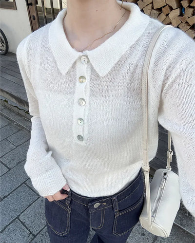 See-through half-open collar knit