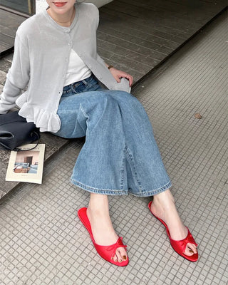 Ribbon satin open-toe sandals