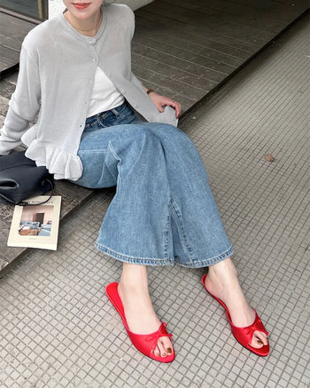 Ribbon satin open-toe sandals