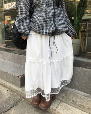 Lace hem frill line tiered maxi skirt