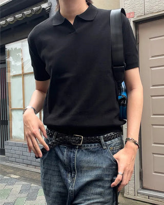 Open-collar short-sleeved knit