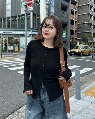 Round neck long-sleeve cardigan