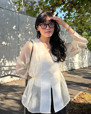 Collarless sheer blouse