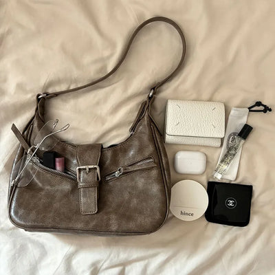 Buckle Zipper Shoulder Bag