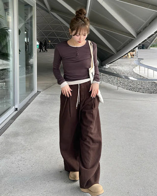 Cotton pintuck wide-leg pants