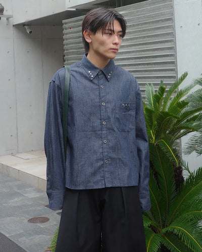 Rivet Design Crop Denim Shirt