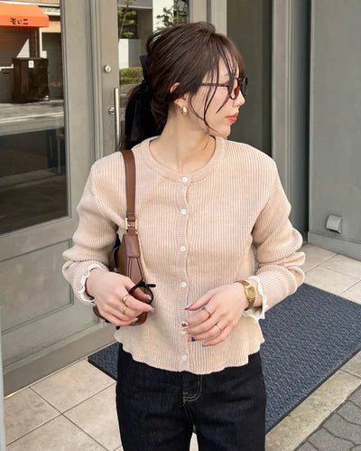 Ribbed round neck cardigan